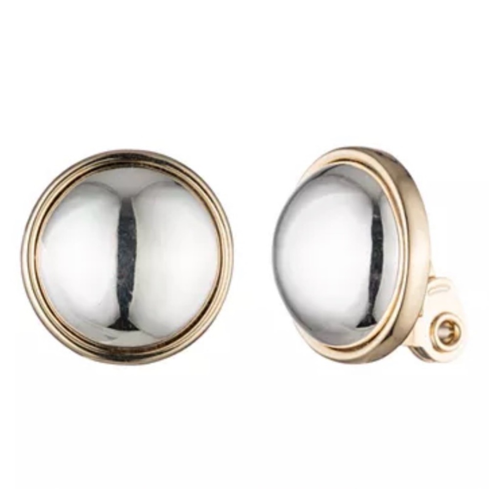 Ralph Lauren NEW Button Clip-On Earrings Silver/Gold